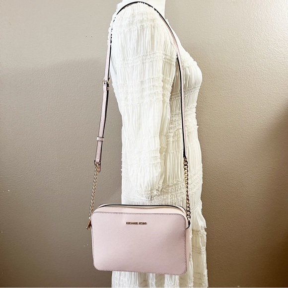 Michael Kors Pink Jet Set Large Saffiano Leather Chain Crossbody - Picture 15 of 16